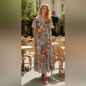 Soft Surroundings $130 First Blooms Tiered Maxi. Size Medium Floral Romantic.
